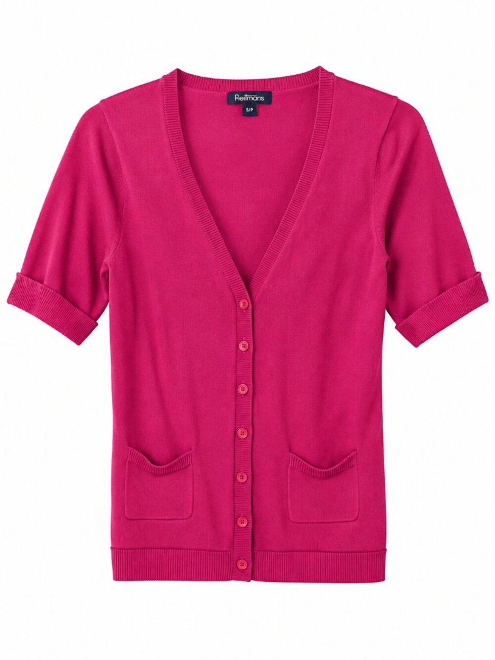 Talbots Hot Pink Short-Sleeve V-Neck Button Cardigan